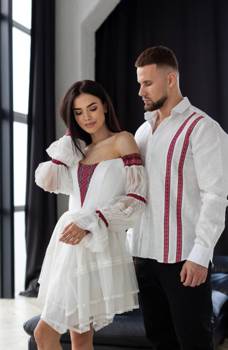 Сорочка біла чоловіча з етнічними деталями