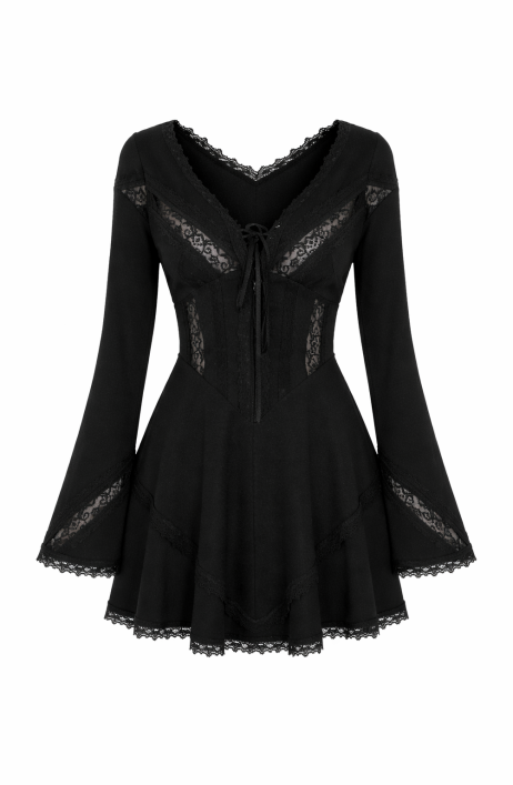 Black mini dress with lace accents