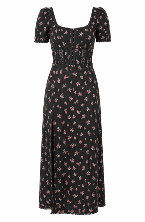 Black floral print midi dress with slit