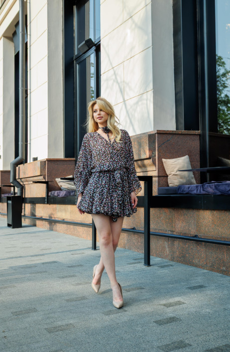 Black chiffon mini dress