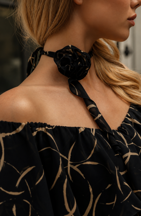Black chiffon mini dress