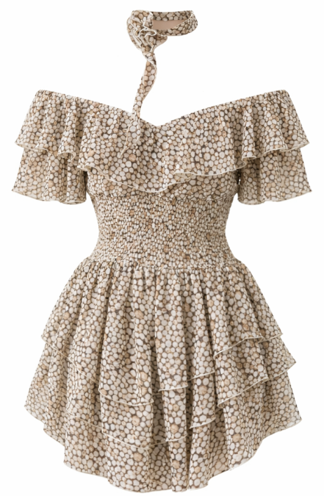 Beige chiffon mini dress