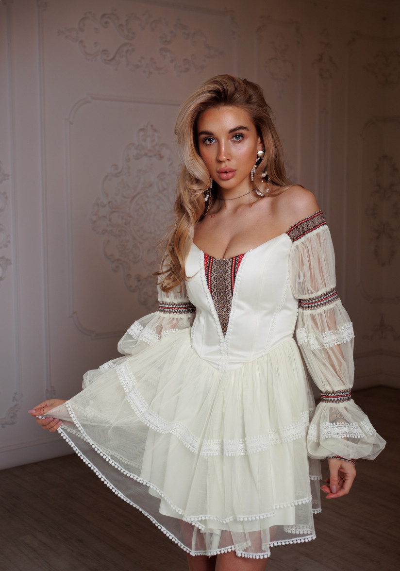 Айворі корсетна сукня міні