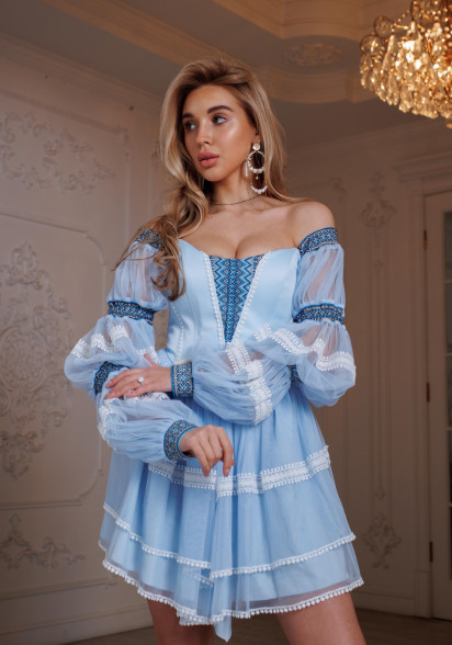 Блакитна корсетна сукня міні