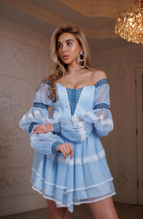 Блакитна корсетна сукня міні