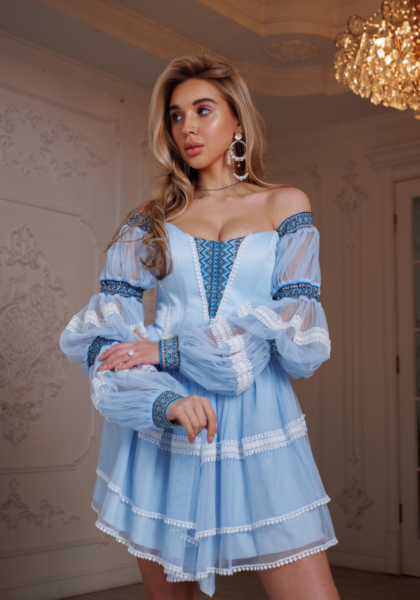 Блакитна корсетна сукня міні