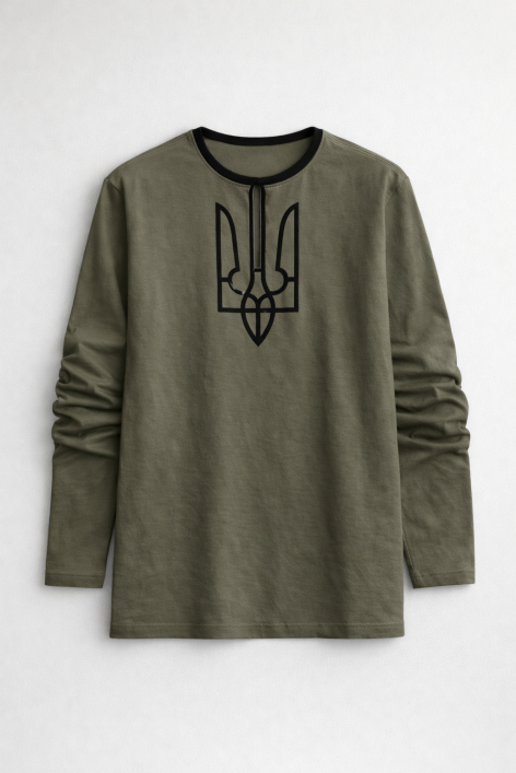 Жіночий лонгслів з вишивкою хакі