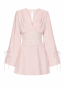 Soft pink dress with an accent belt and embroidery